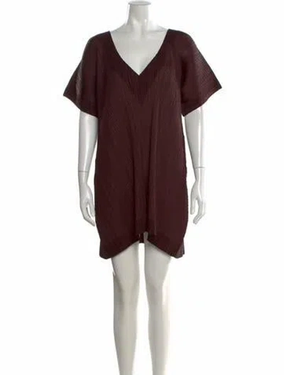 Pre-owned Issey Miyake V-neck Mini Dress In Burgundy