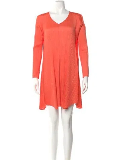 Pre-owned Issey Miyake V-neck Mini Dress In Orange