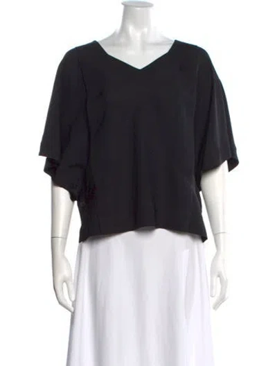 Pre-owned Issey Miyake V-neck Short Sleeve Top In Black