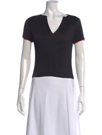 Pre-owned Issey Miyake V-neck Short Sleeve Top In Black