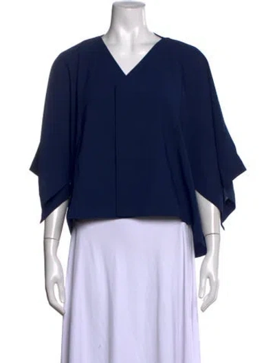 Pre-owned Issey Miyake V-neck Short Sleeve Top In Blue