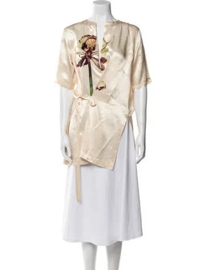 Pre-owned Issey Miyake V-neck Short Sleeve Tunic In Multi