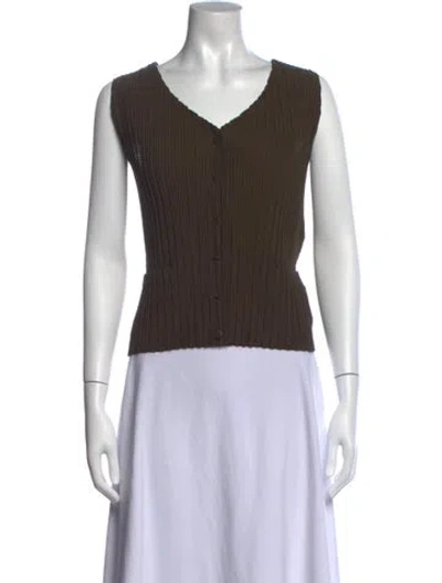 Pre-owned Issey Miyake V-neck Sleeveless Top In Brown