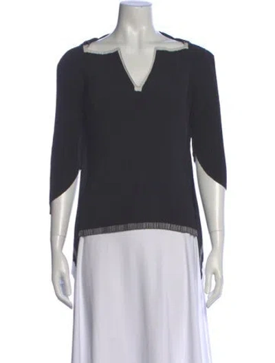 Pre-owned Issey Miyake V-neck Three-quarter Sleeve Top In Blue