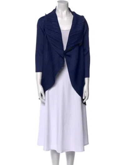 Pre-owned Issey Miyake V-neck Three-quarter Sleeve Tunic In Blue