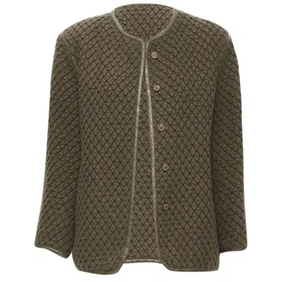 Issey Miyake Waffle Cloque Leather Trim Jacket In Brown