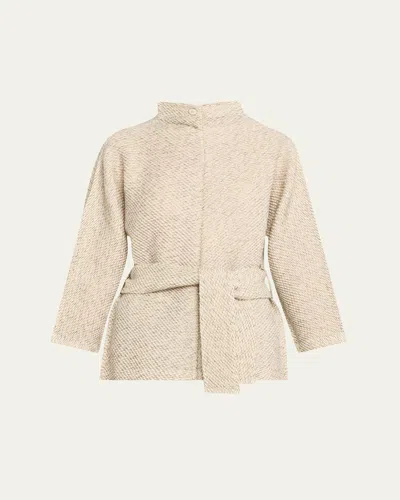 Issey Miyake Warm Pleats Self-tie Wool Tunic In White-hued