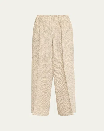 Issey Miyake Warm Pleats Woven Cropped Pants In White-hued