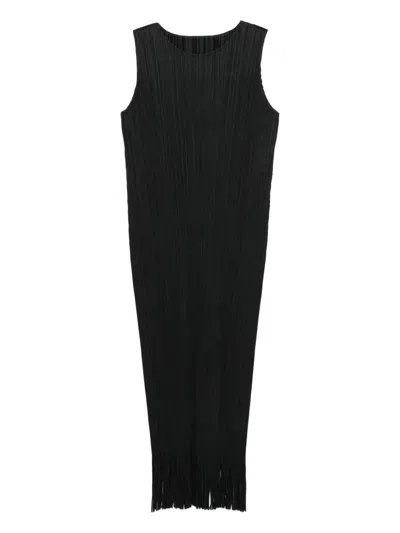 Issey Miyake Wave Pleated-fringe Midi Dress In Black