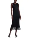 Issey Miyake Wave Plisse Fringe Hem Dress In Black