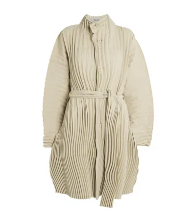 Issey Miyake Wavering Pleats Coat In Beige