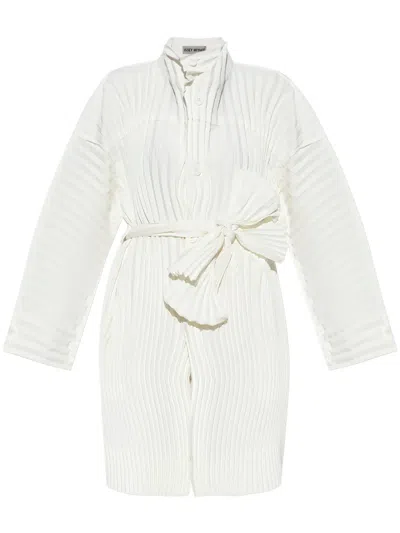 Issey Miyake Wavering Pleats Coat In White