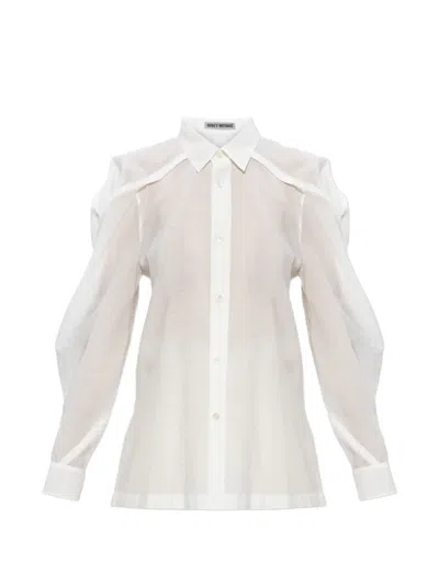 Issey Miyake 퍼프 소매 셔츠 In White