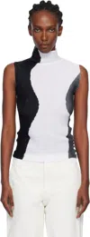 Issey Miyake White & Black Abstract Tint Pleats Tank Top In White