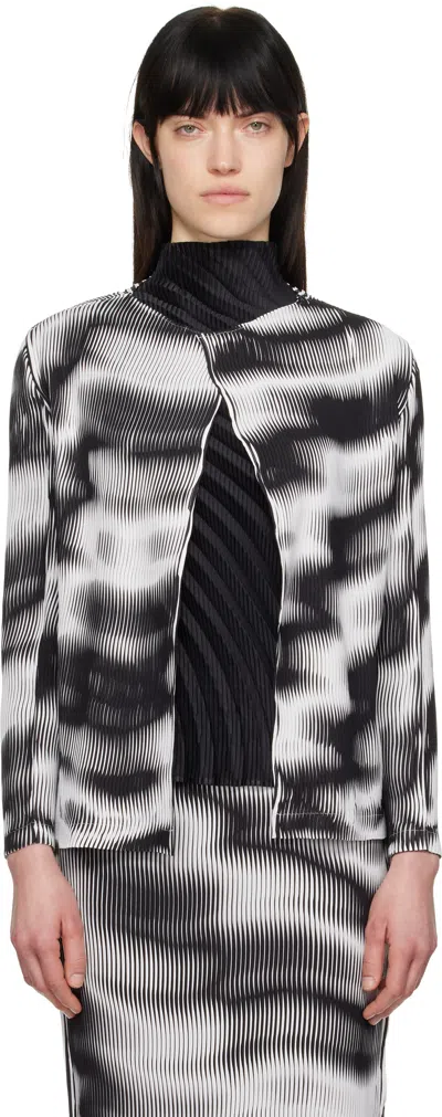 ISSEY MIYAKE WHITE & BLACK SWAY PLEATS CARDIGAN