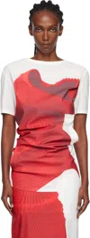 Issey Miyake White & Red Knit 'as Represented' Blouse In Red
