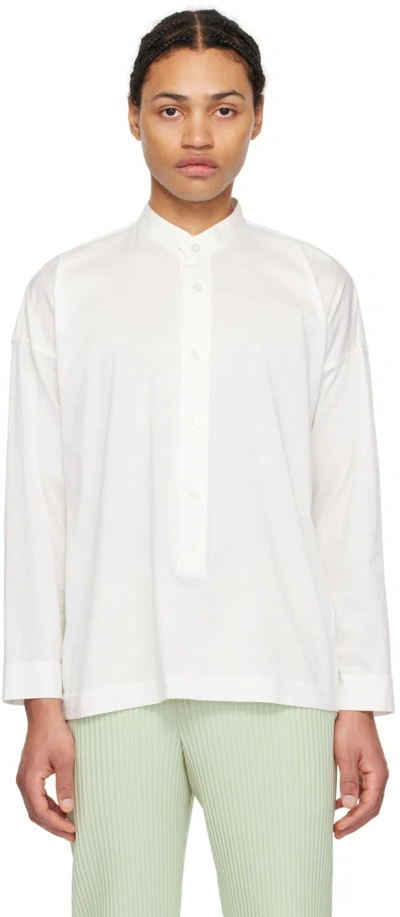 Issey Miyake White Band Collar Shirt In 01-white