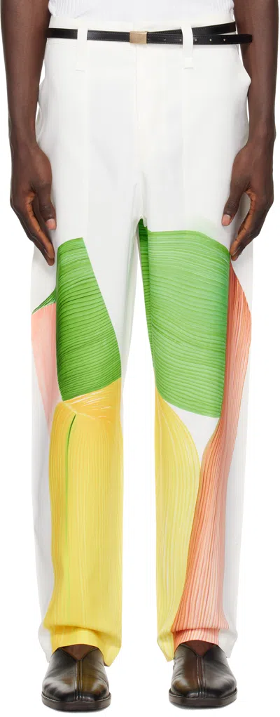 Issey Miyake White Ronan Bouroullec Edition Drawing Press Trousers In 17-yellow X Green