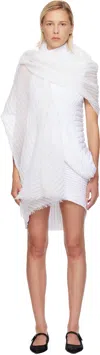 Issey Miyake White Silk Wool Pleats Stole Scarf In White