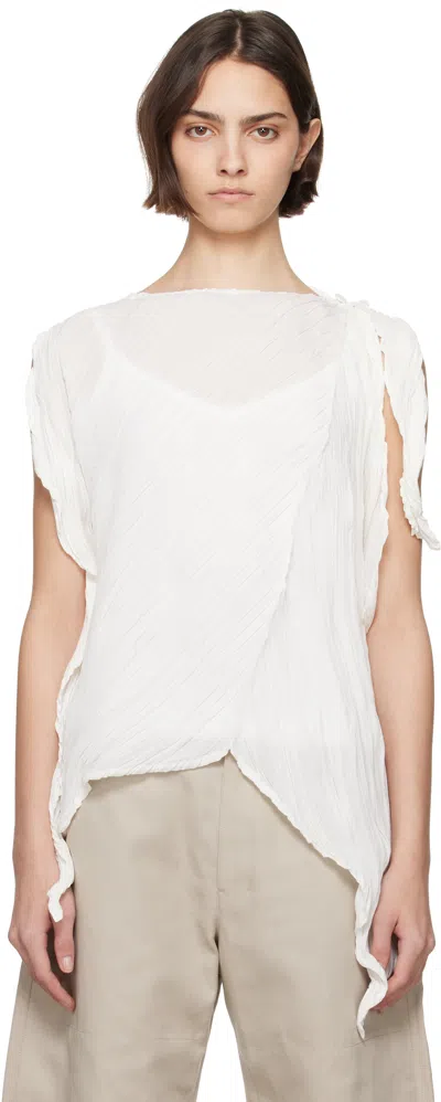 ISSEY MIYAKE WHITE WRINKLED & TWISTED BLOUSE