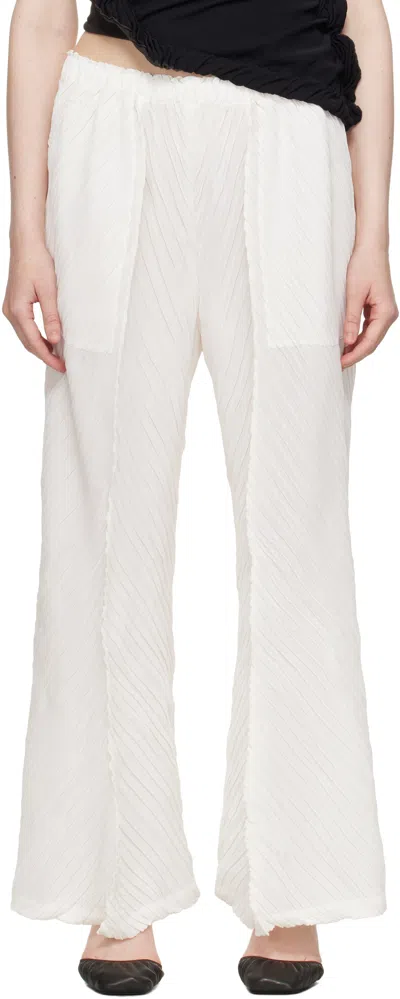 Issey Miyake White Wrinkled & Twisted Trousers