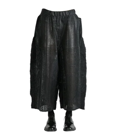 Issey Miyake Wide-leg Cropped Knitted Pants In Black