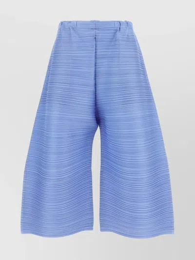 Issey Miyake Wide Leg Textured Fabric Elastic Waistband Trousers In Blue