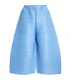 Issey Miyake Wide Leg Textured Fabric Elastic Waistband Trousers In Blue