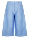 Issey Miyake Wide Leg Textured Fabric Elastic Waistband Trousers In Blue