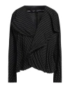 Issey Miyake Curved Pleats Stripe Shawl Cardigan In Black