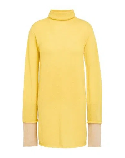 Issey Miyake Woman Turtleneck Yellow Size 2 Alpaca Wool, Nylon, Wool