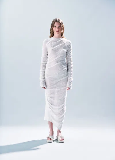 Issey Miyake Ambiguous Twisted Knit Asymmetric Midi Dress In 02 Off-white