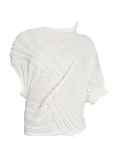 Issey Miyake Women's Asymmetric Rib-knit Top In Off White
