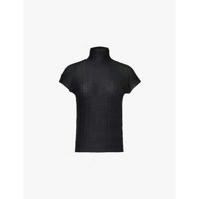 Issey Miyake Womens Black Pleated Knitted Top