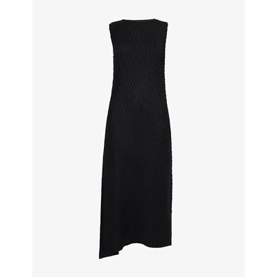 Issey Miyake Womens Black Sleeveless Asymmetric-hem Knitted Midi Dress