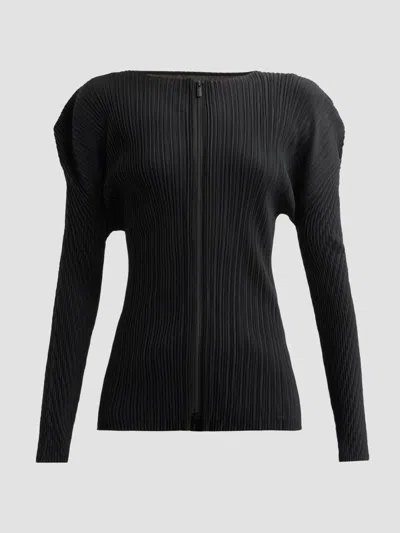 Issey Miyake Women's Box Shoulder Pleats Cardigan In Black