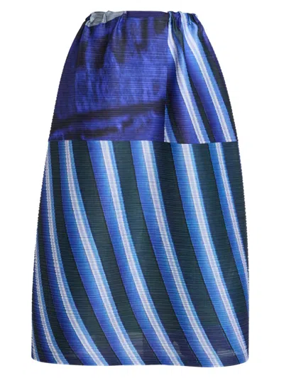 Issey Miyake Pleats Please  City Collage Pleated Midi Skirt In Blue