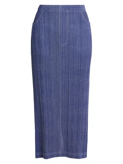 Issey Miyake Women's Denim-look Plissé Midi-skirt In Animal Print