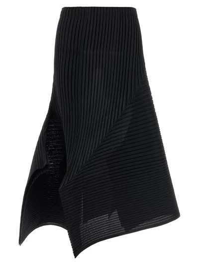 Issey Miyake Fold Pleats Midi Skirt In Black