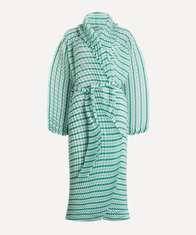 Issey Miyake Women's Generic Stripes (hand Pleats) Green Hued Coat