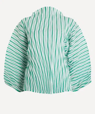 Issey Miyake Women's Generic Stripes (hand Pleats) Green Hued Top