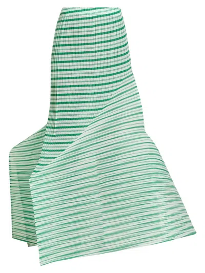 Issey Miyake Women's Generic Stripes Machine Pleats Maxi Skirt In Green