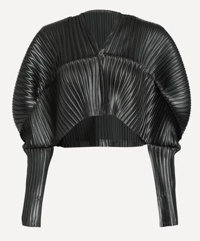 Issey Miyake Women's Glossed-metal-pleats Cardigan In Black