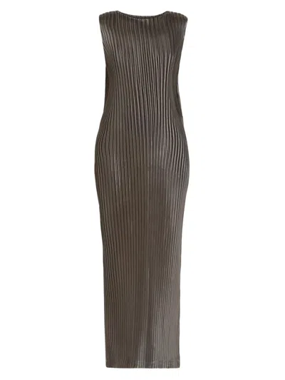 Issey Miyake Women's Glossed Metal Pleats Maxi Dress In Brown