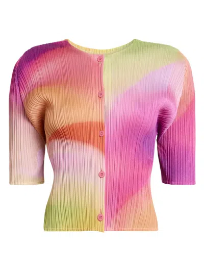 Issey Miyake Women's Groove Pleated Ombré Cardigan In Black