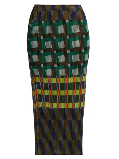 Issey Miyake Women's Harmony Patterned Pleated Midi-skirt In Brown