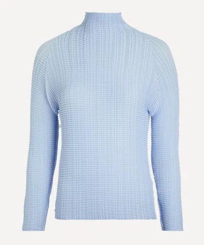 Issey Miyake Women's Light Blue Wooly Pleats-58 High-neck Top