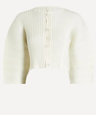 Issey Miyake Women's Linen Like Rib Pleats Ivory Cardigan