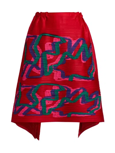 Issey Miyake Women's Mix Plissé Midi-skirt In Red