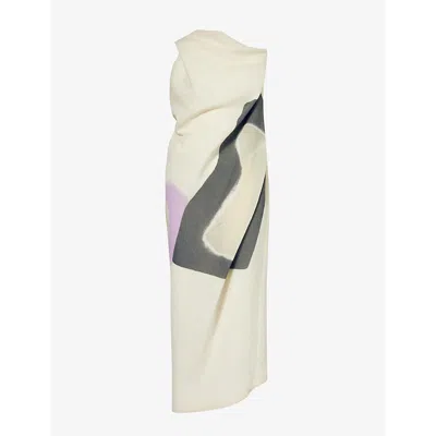 Issey Miyake Womens Off-white Meanwhile Graphic-pattern Voile Midi Dress